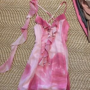 Missguided Pink and White Ruffle Dress